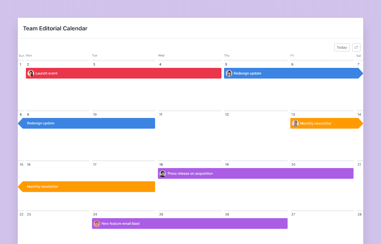 A picture of the color code options in Asana.