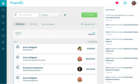 Screenshot of Proposify, a sales productivity tool