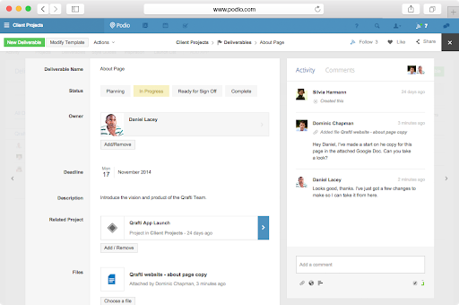 A screenshot of the Podio collaboration software