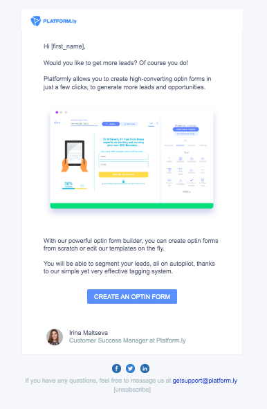Email Template Example from Platformly