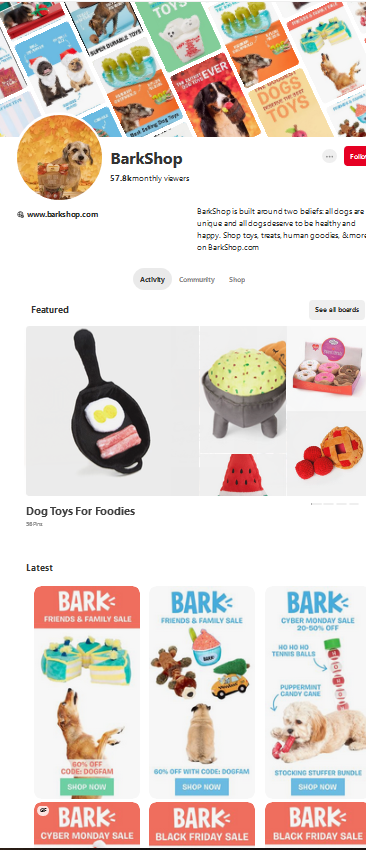 Bark Shop Pinterest Page