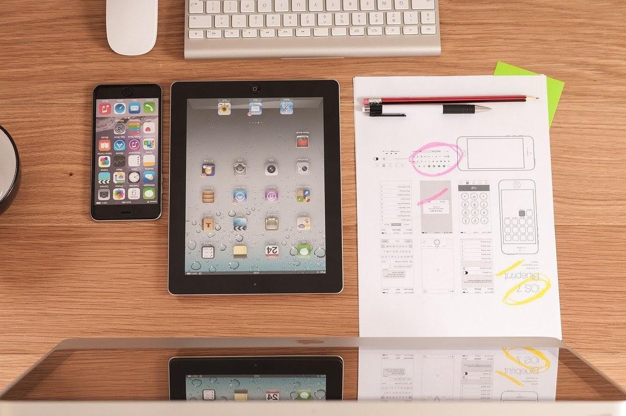 Phone, Tablet, Paper, Keyboard, and Mouse