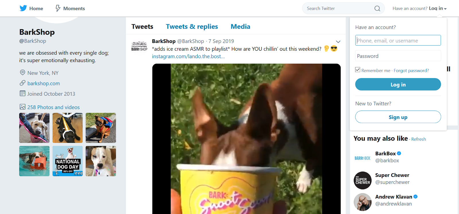 Bark Shop Twitter Page