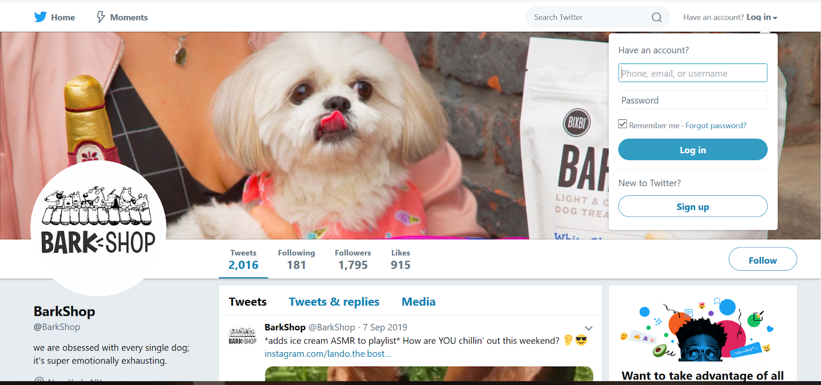 Bark Shop Twitter Page