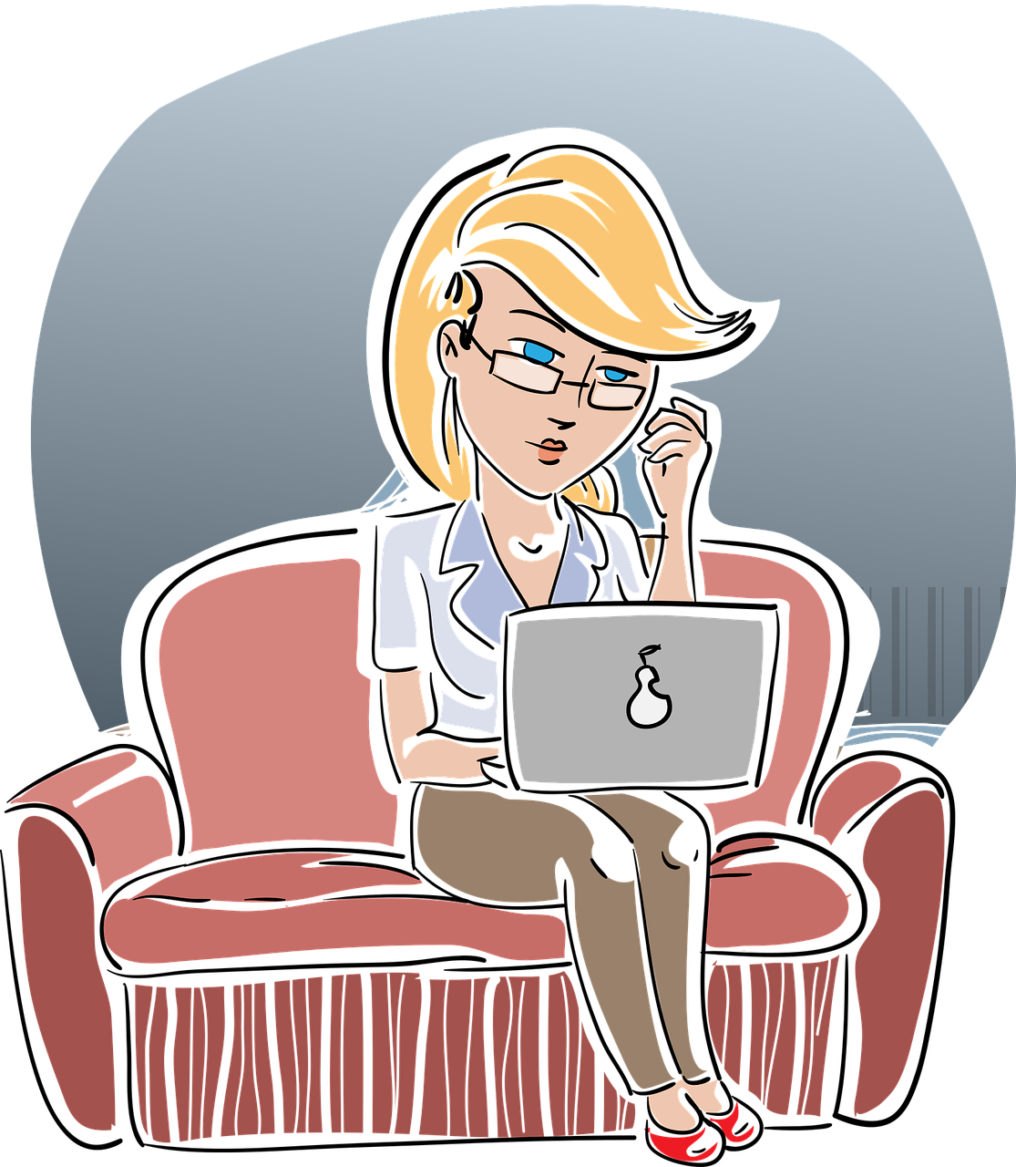 Woman sitting on couch with laptop