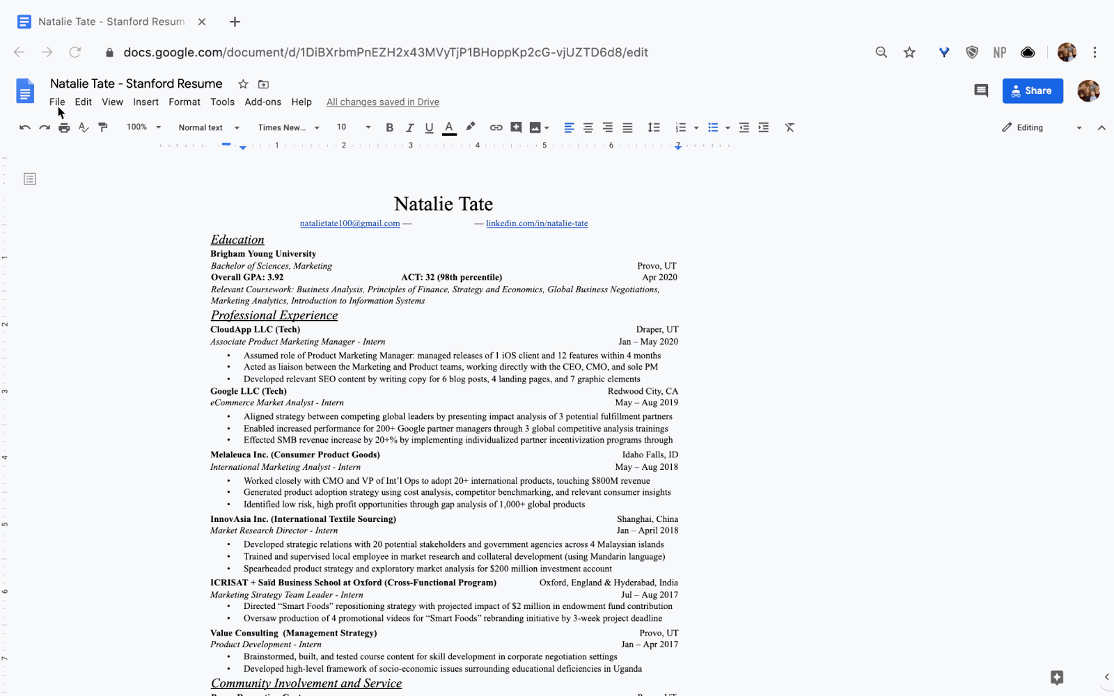 Saving Resume in Microsoft Word as PDF GIF