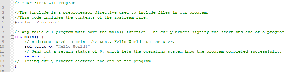 C++ code with comments