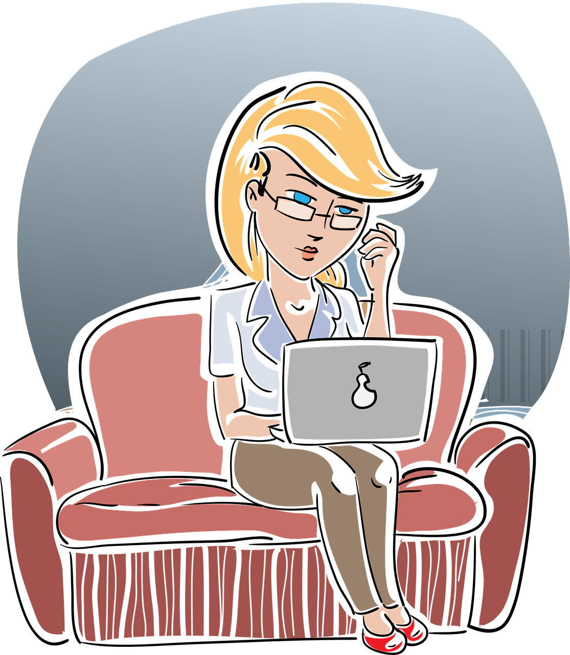 Woman sitting on couch with laptop