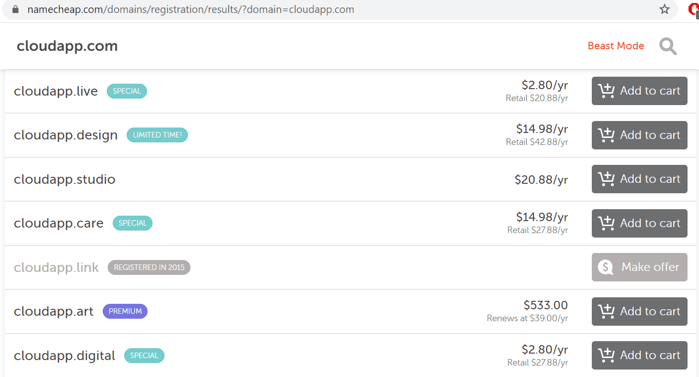 Namecheap domain registrar search options
