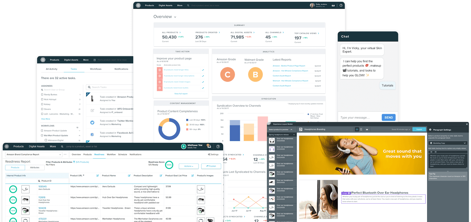 A collage of screenshots depicting the Salsify software.
