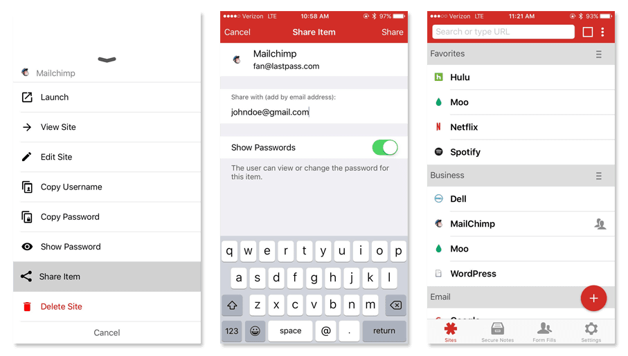 A screenshot of the LastPass iPhone productivity app.