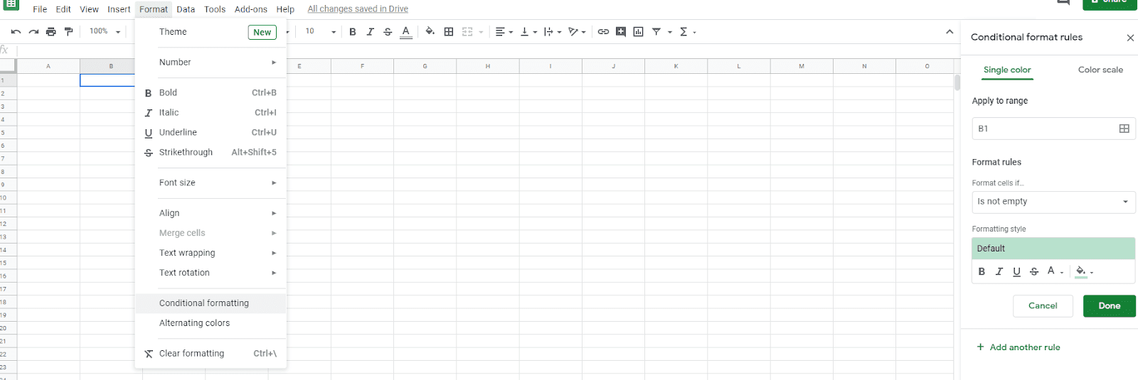 Google Sheets conditional formatting