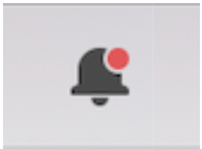 A notification icon of a bell with a red dot
