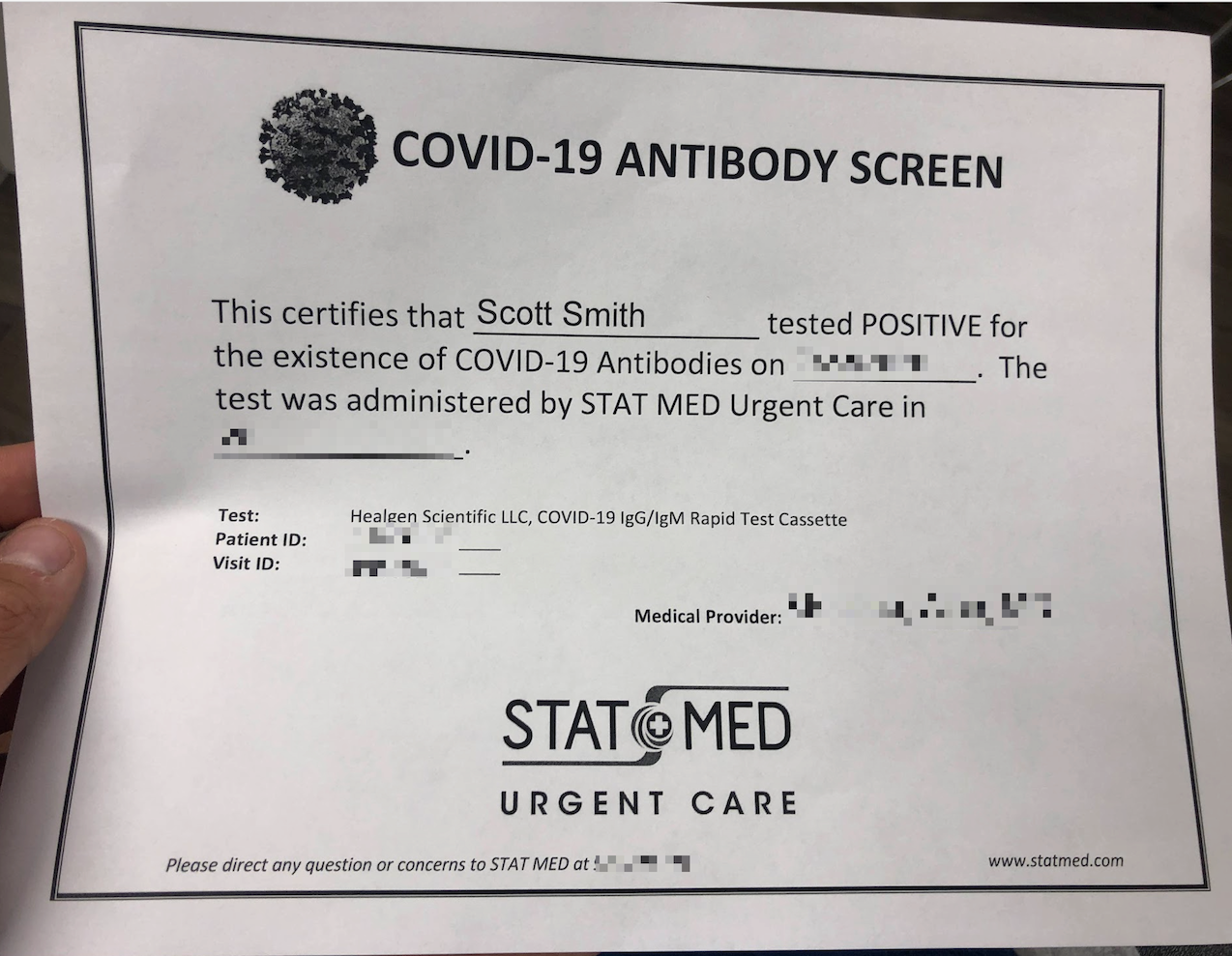 Scott Smith Positive COVID-19 Antibody test