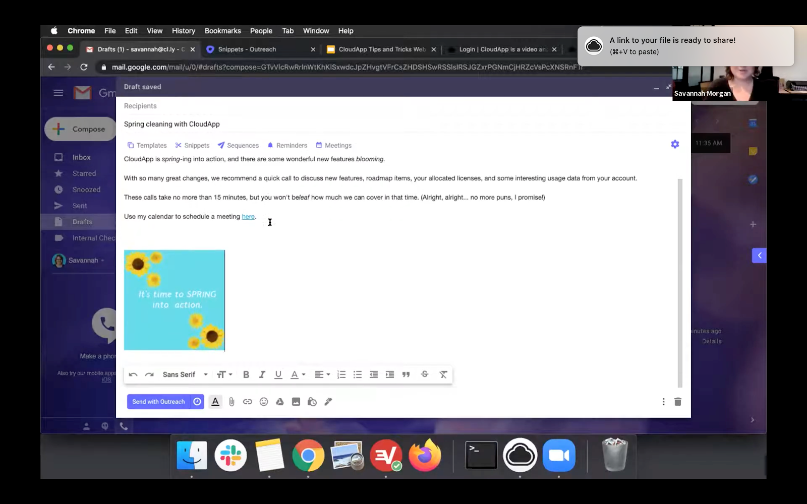 Savannah uses a cute GIF from CloudApp to add color to her client-facing email.