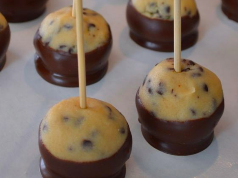 cookie dough buckeyes, dipped in chocolate