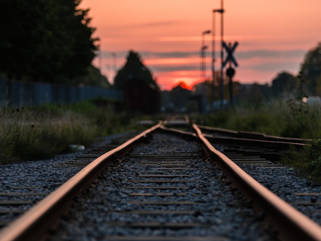 sunset over train tracks in xenia ohio