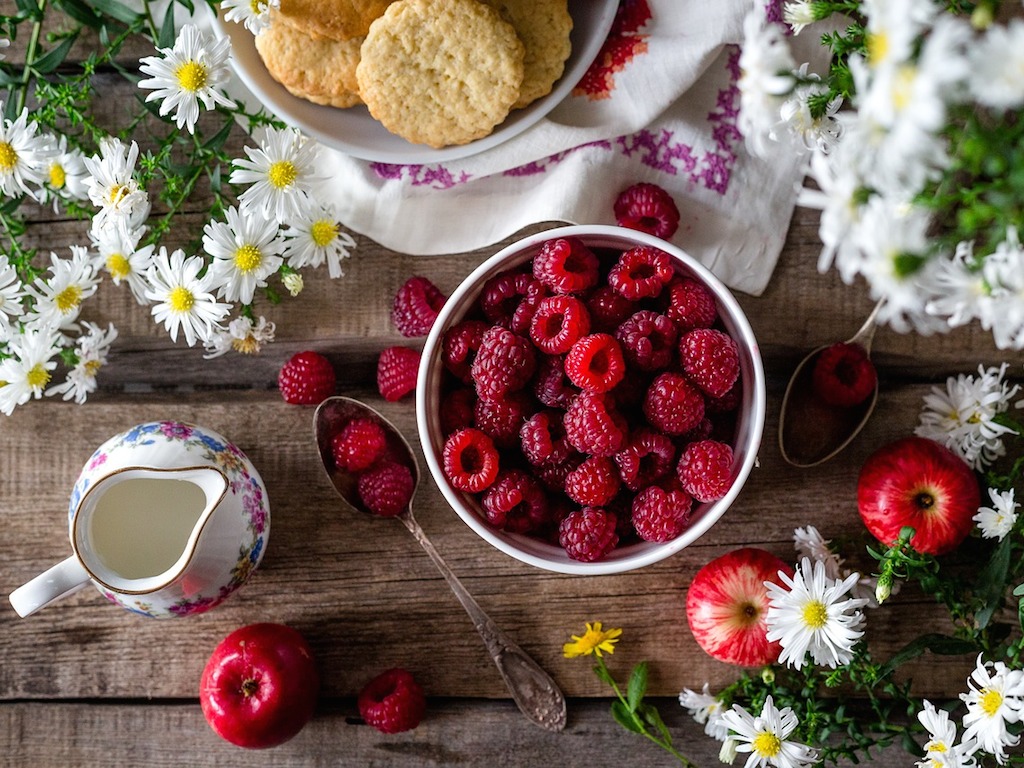 a bowl of freshly picked raspberries