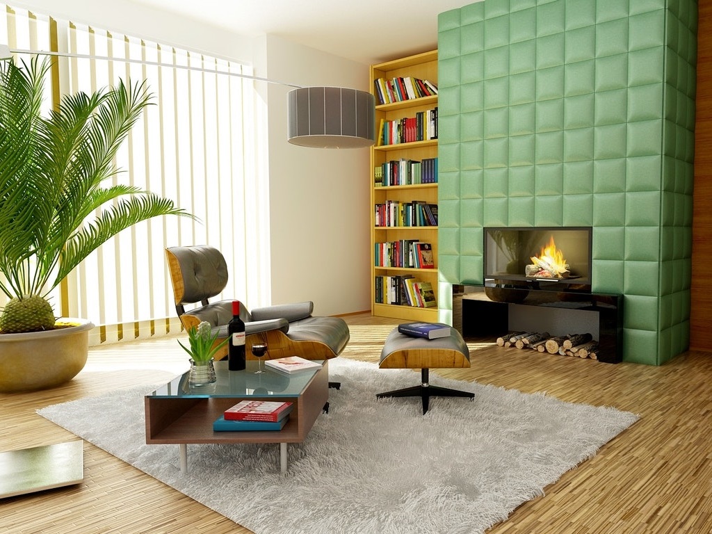 a green and white living room