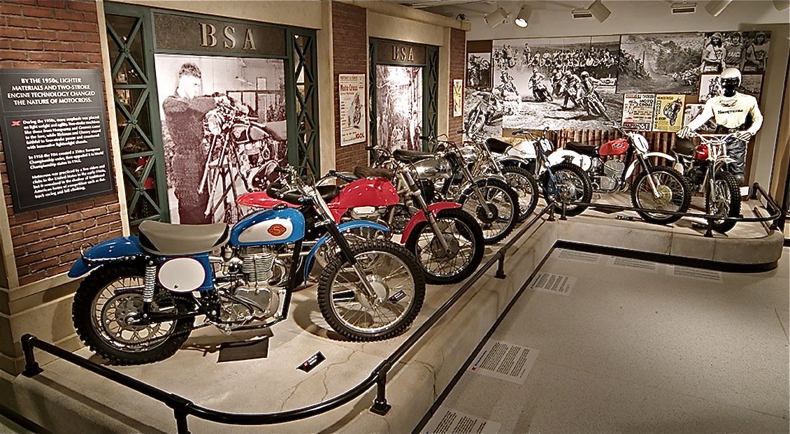 motorcycles on display at the motorcycle hall of fame