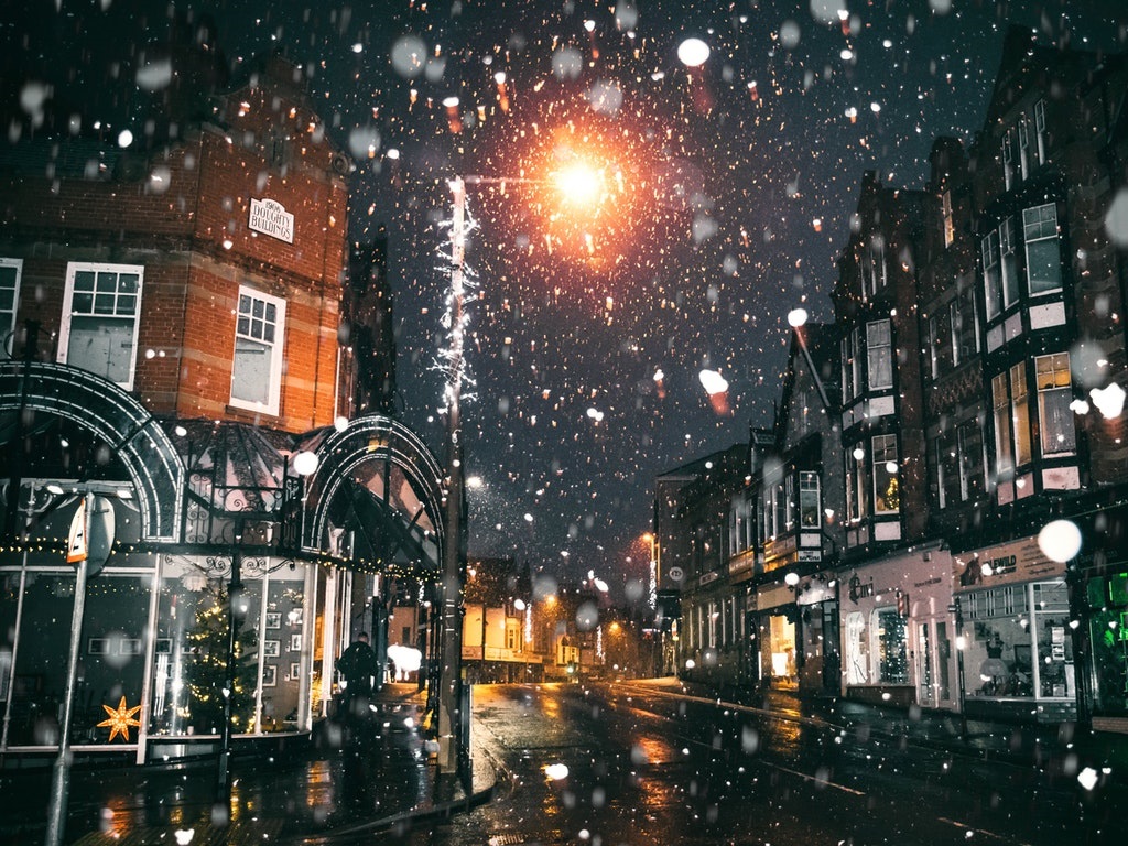 a snowy city street