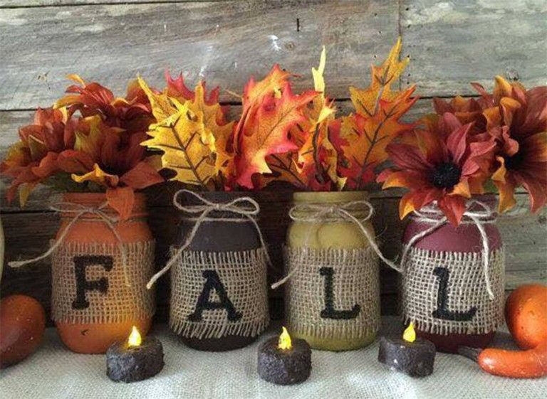 mason jars that spell out "fall"