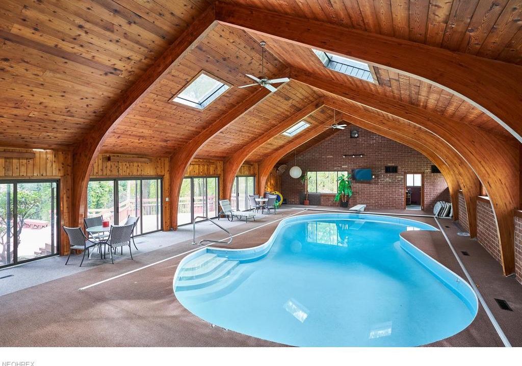cathedral ceilings & indoor pool inside Westerville mansion