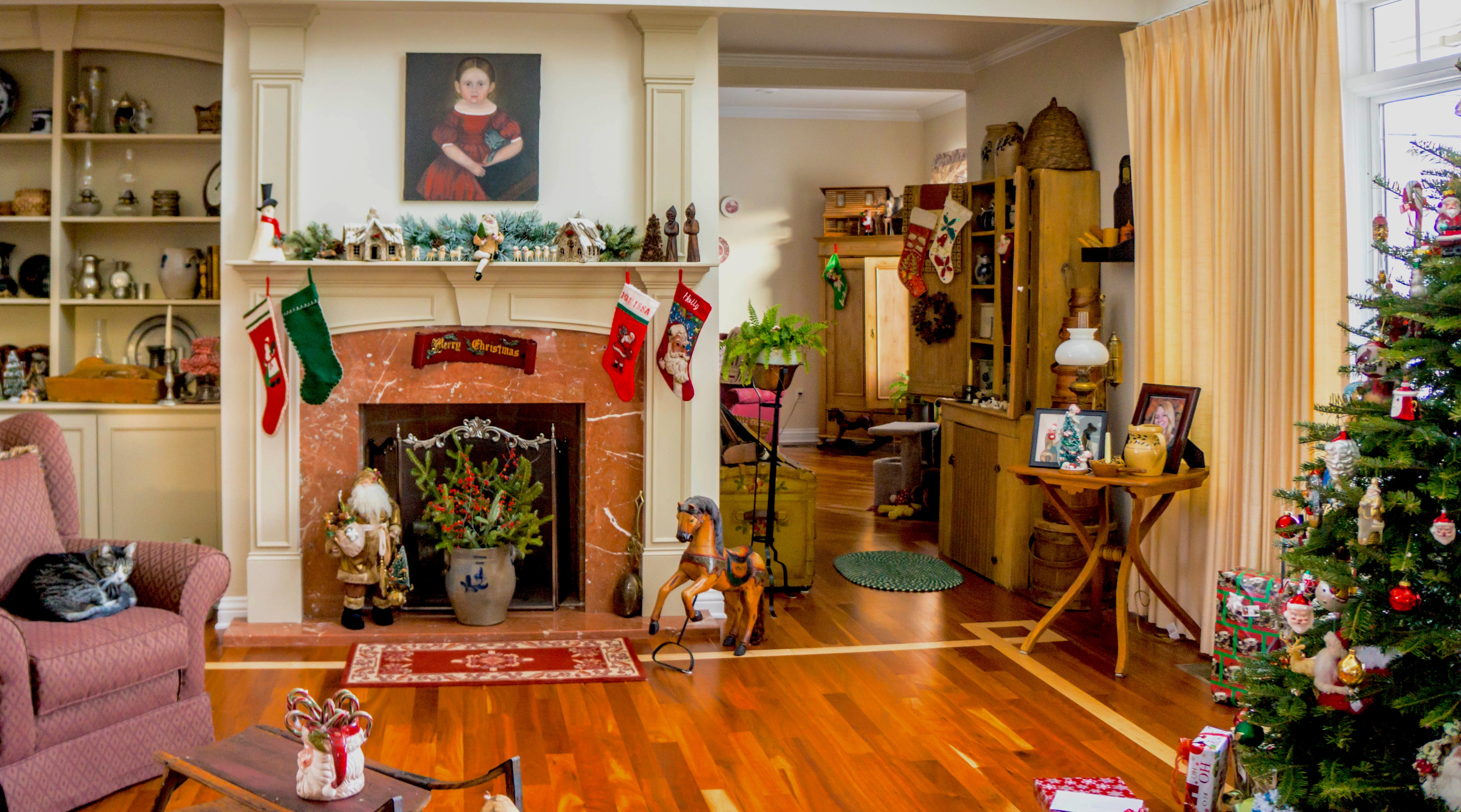 living area decorated with many holiday decorations