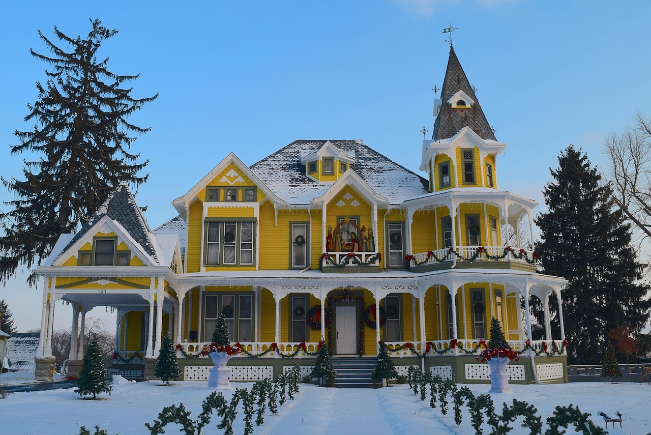 beautiful, large home decorated for the holidays