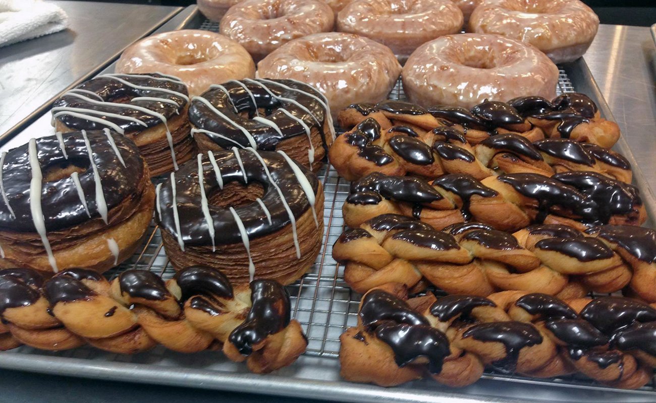 Glazed & chocolate donuts at Tupelo Doughnuts