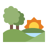 outdoor logo with sun & trees