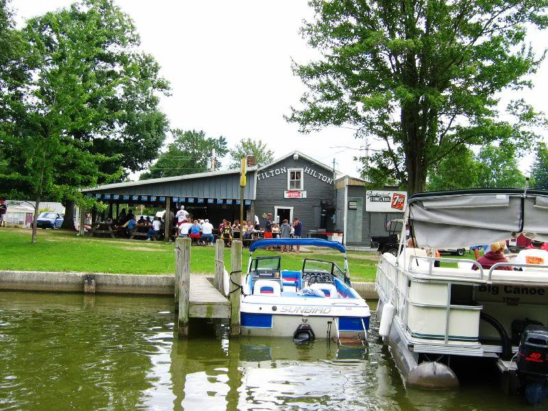 view of people eating at Tilton Hilton from the Lake