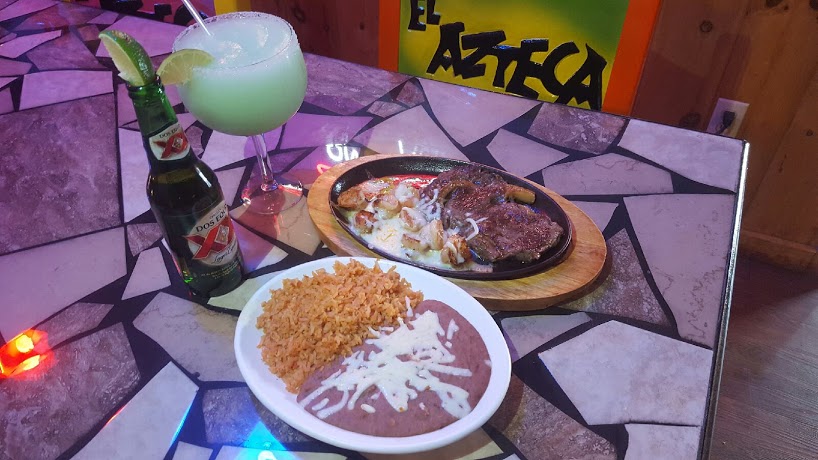 Mexican food & margarita on table in El Azteca in Ohio
