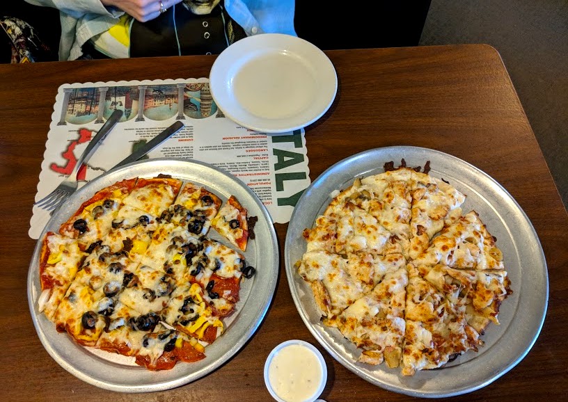 Pizza on table at La Pizzeria in Huntsville Ohio