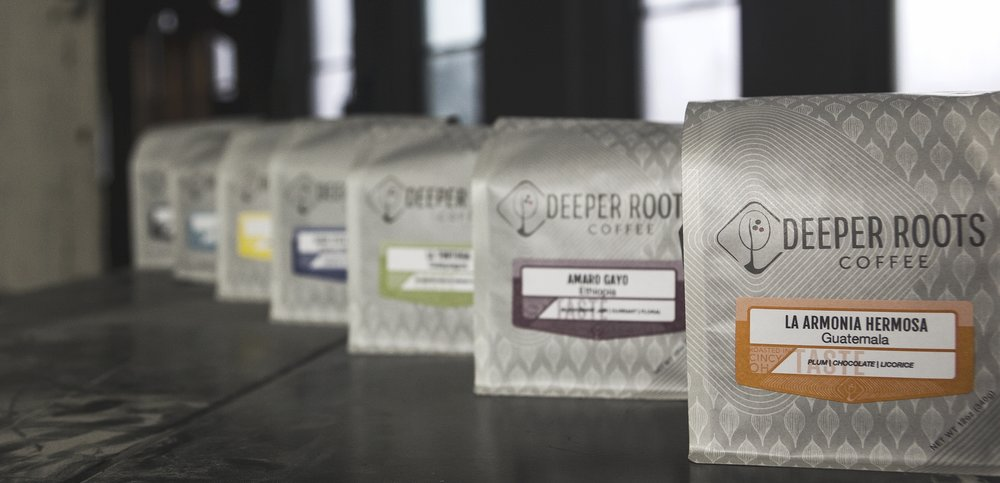 Packaged coffee from Deeper Roots