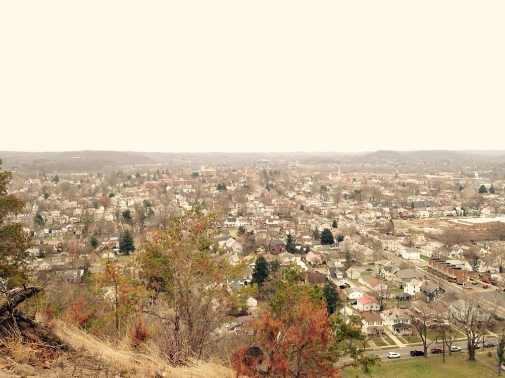 a panoramic view of lancaster, OH from Rising Park on a taken on a chilly late autumn hike