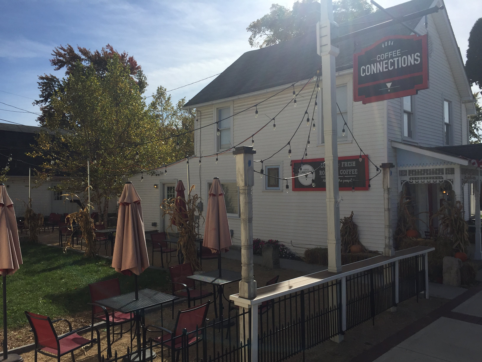 seating outside of Coffee Connections building 