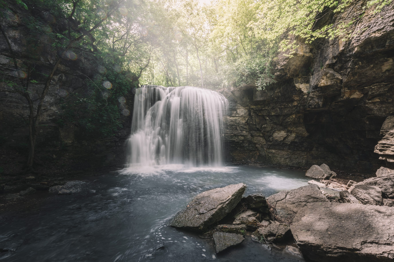 beautiful waterfall in a cavern