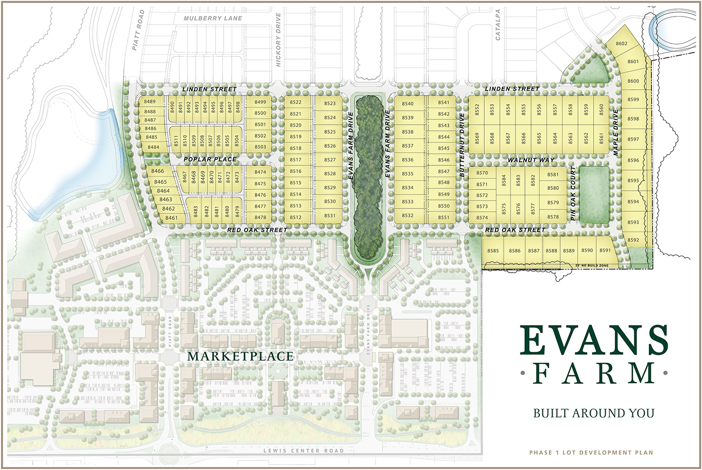 Diagram of Evans Farm Phase 1 Residential lots