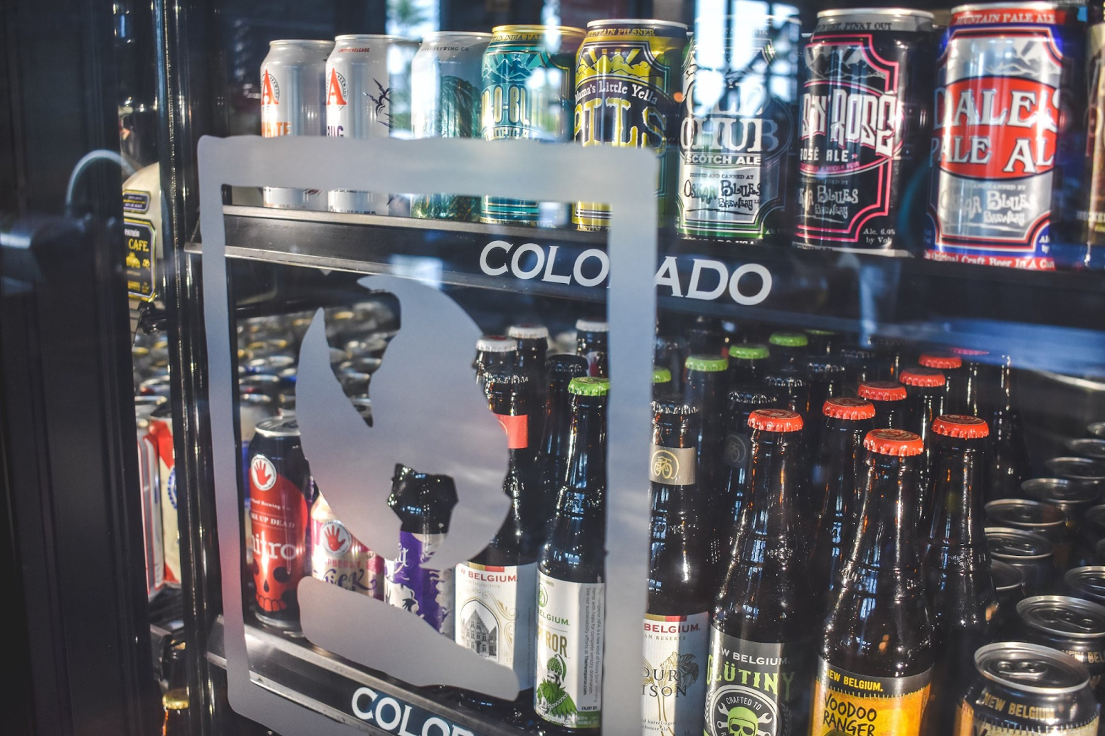 A cooler full of beer at a pet friendly restaurant