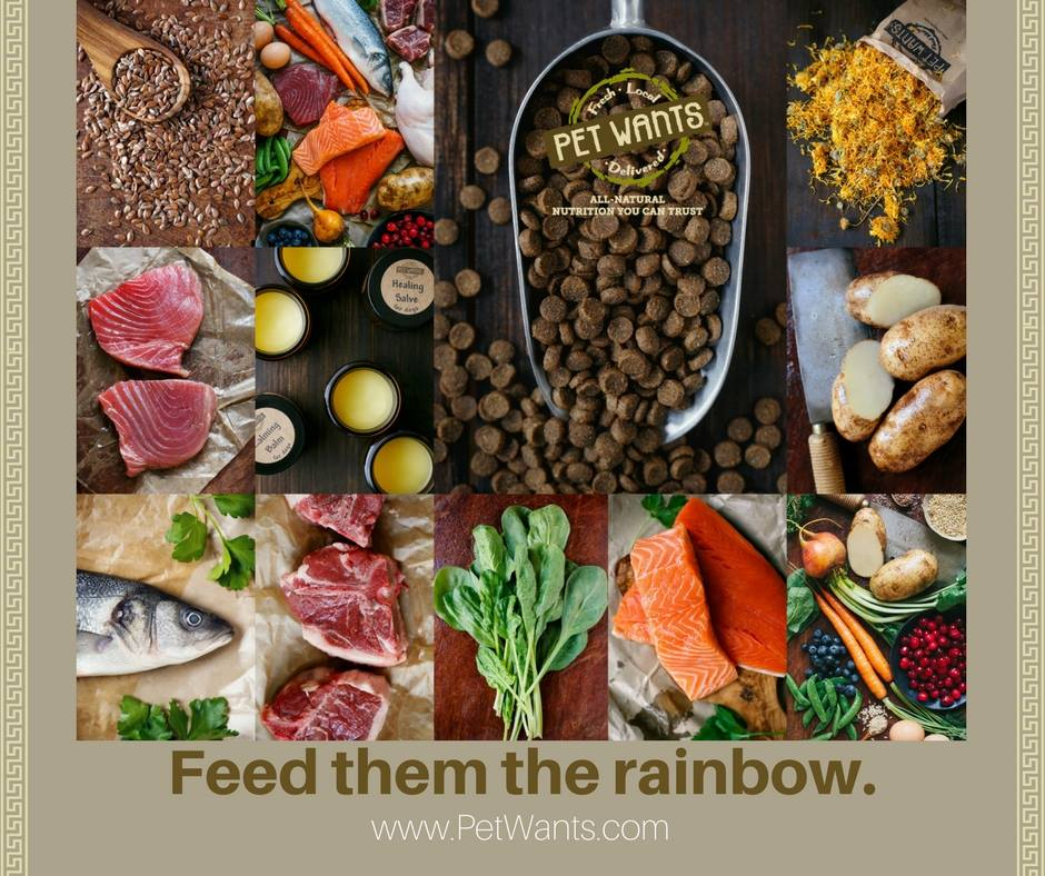 A composite images showing healthy pet food ingredients
