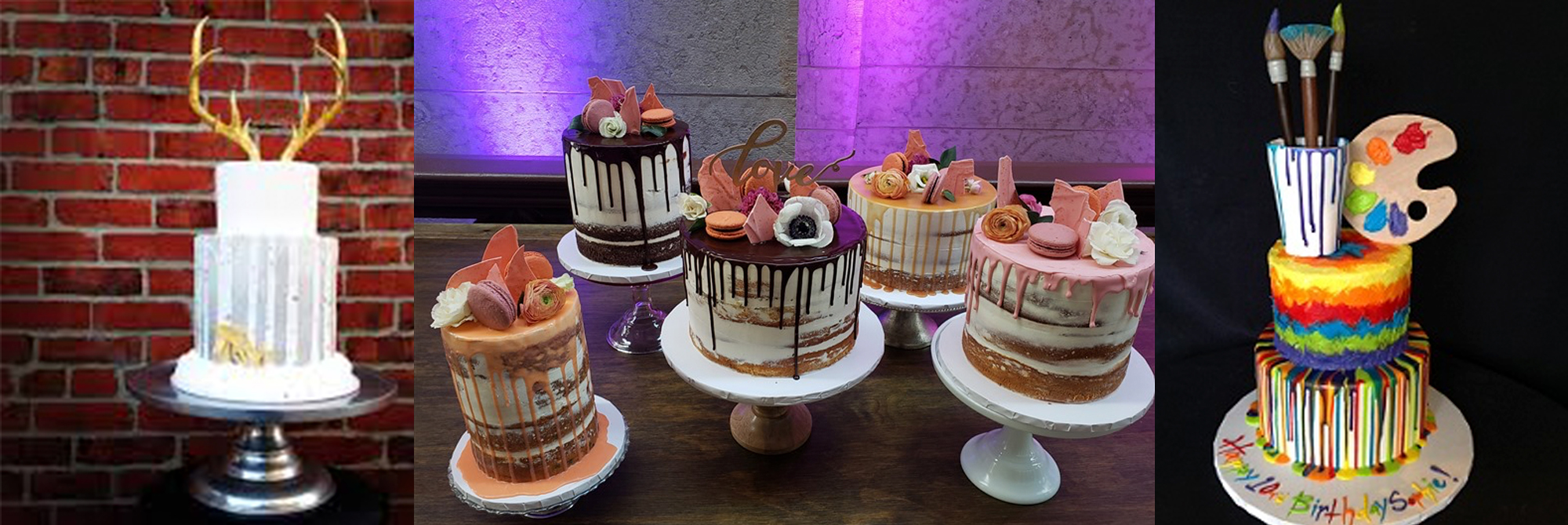 Cak with antlers sticking out, cakes for parties, artist cake with easel and palate