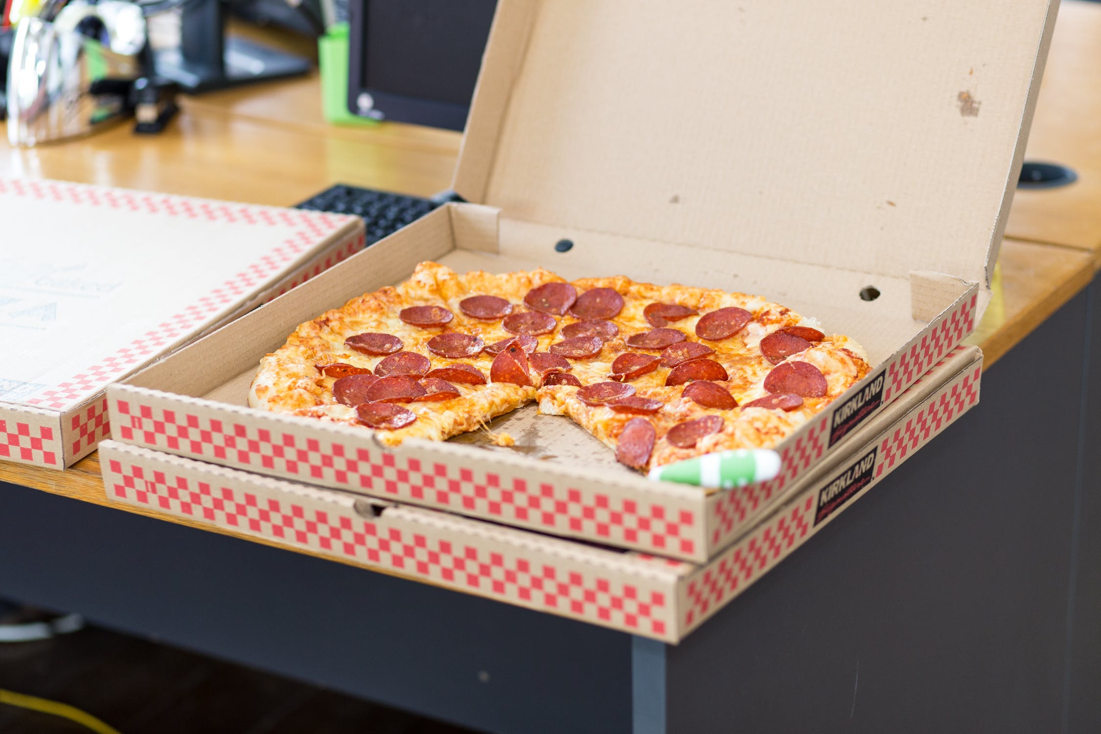 pepperoni pizza in a box