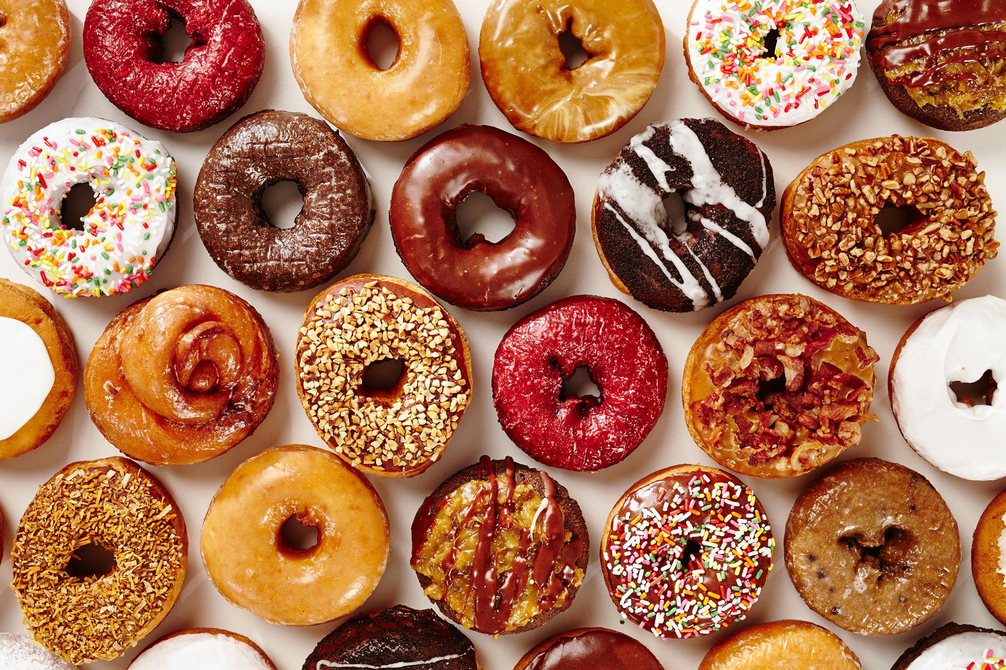 Lots of different flavors of donut
