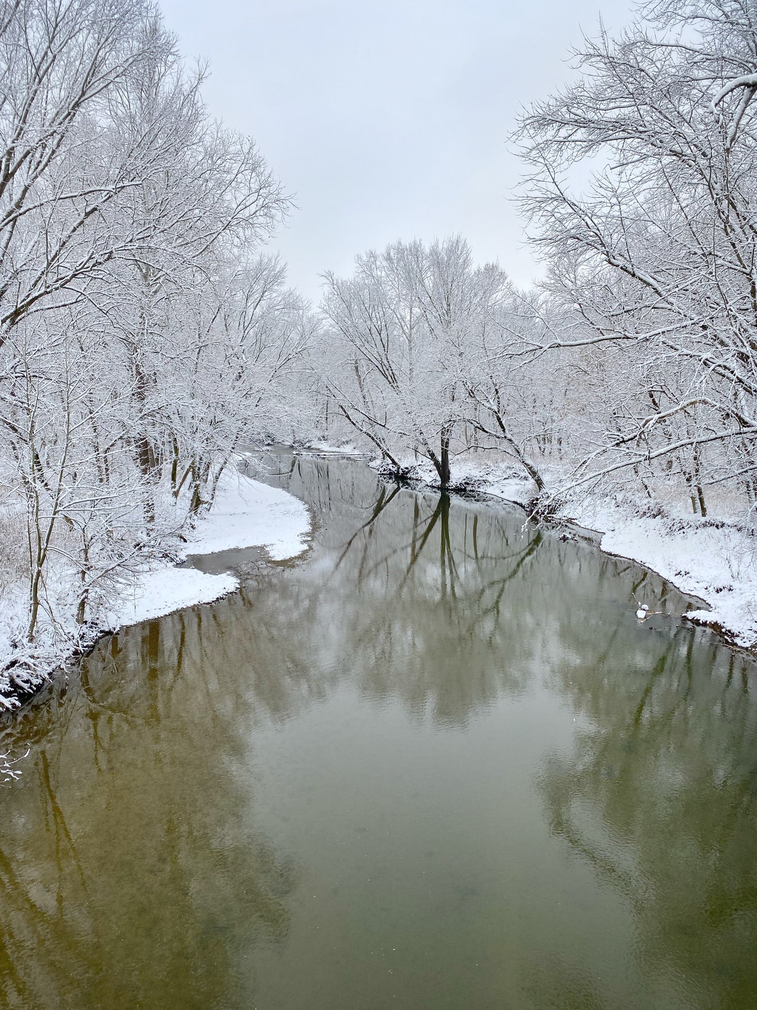 A snow covered river ground during a winter in Springfield. 