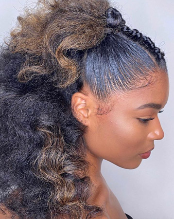 Braid into curly ponytail