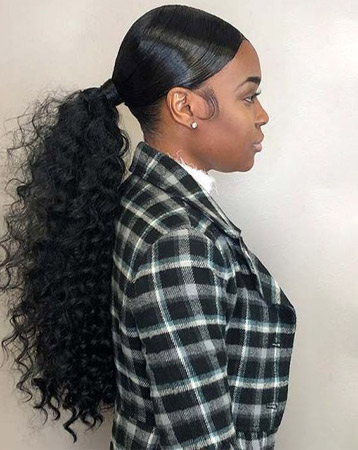 Low curly ponytail