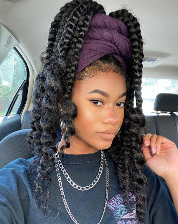Jumbo braids with headscarf and leave out
