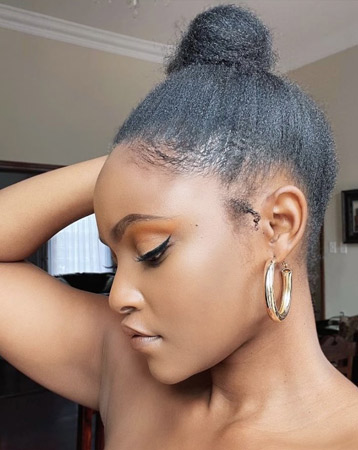 Textured topknot hairstyle