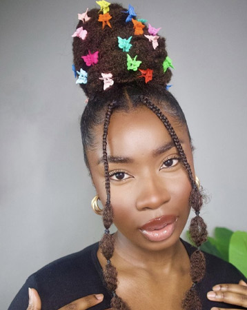 Textured topknot hairstyle